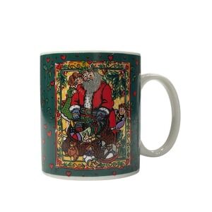 Gibson Christmas Santa Mug Holiday Hearts Green Coffee Cup 1990s Vintage